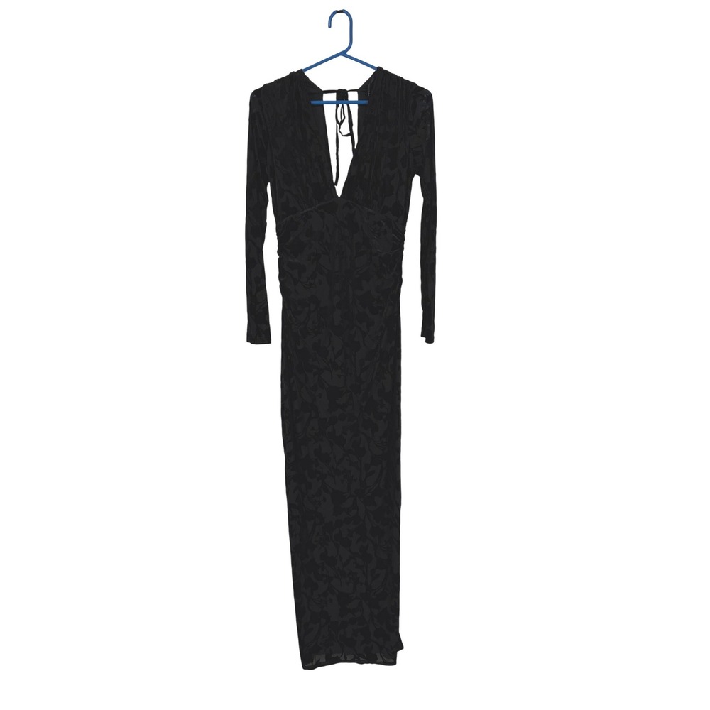 NWT Lulus Black Patricia Floral Burnout Velvet Long Sleeve Maxi Dress Bodycon M - Picture 4 of 14